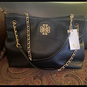 Tory Burch Black Shoulder Bag with Gold Accents